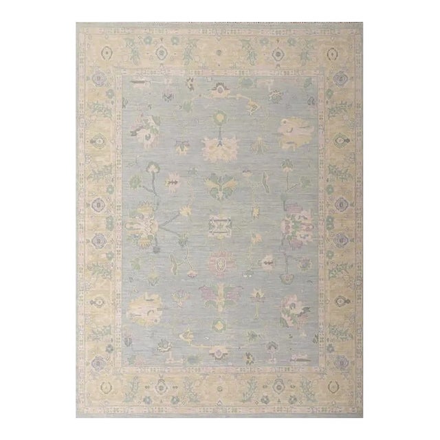 Light Blue, Sage Green with pops of Lavender modern handknotted oushak rug As all of our rugs are made by hand, each may...