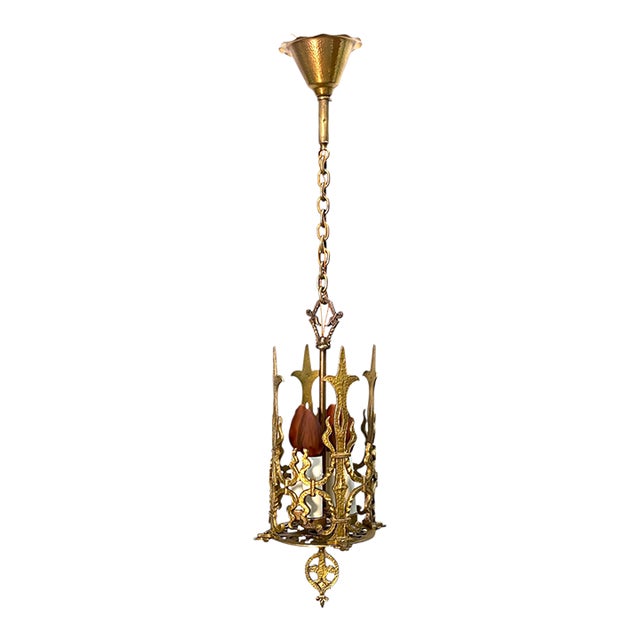 1920s Spanish Revival Foyer or Hallway Light With Original Gold Brass Finish #2615 For Sale
