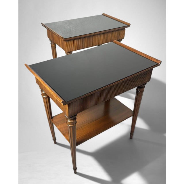 Mid-Century Modern Mid-Century Modern Pair of Italian Wooden Nightstands With Black Glass Tops For Sale - Image 3 of 18