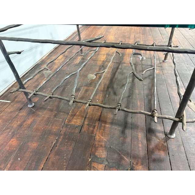 Giacometti Style Forged Iron and Glass Coffee Table, Faux Bois Vine Trellis Base For Sale - Image 9 of 11