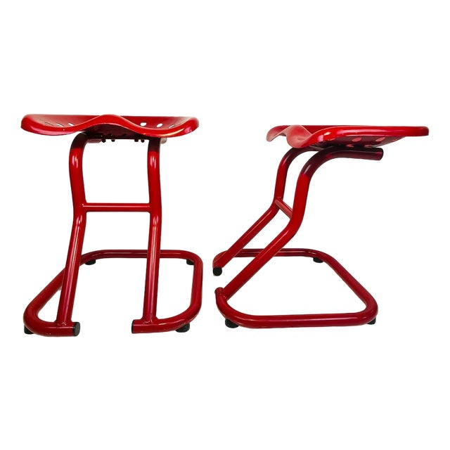 Set of Vintage Red Tractor Seat Stools, 1980s For Sale