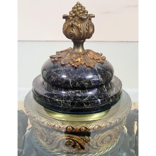 Metal Antique French 19th C Louis XVI Glass Marble & Gilt Bronze Urn Vase Side Table For Sale - Image 7 of 13
