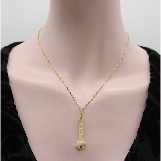 Metal 1990s Fossilized Mammoth Tusk Wrench Charm With 14k Gold Bail For Sale - Image 7 of 9