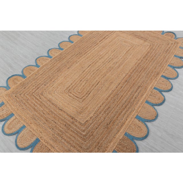French Blue Scallop Edge Jute Rug 2x4 For Sale - Image 6 of 13