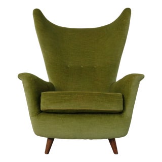 Italian Mohair Wingback Chair, 1950s For Sale