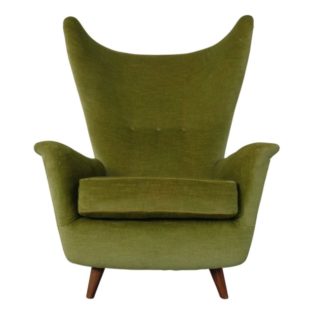 Italian Mohair Wingback Chair, 1950s For Sale