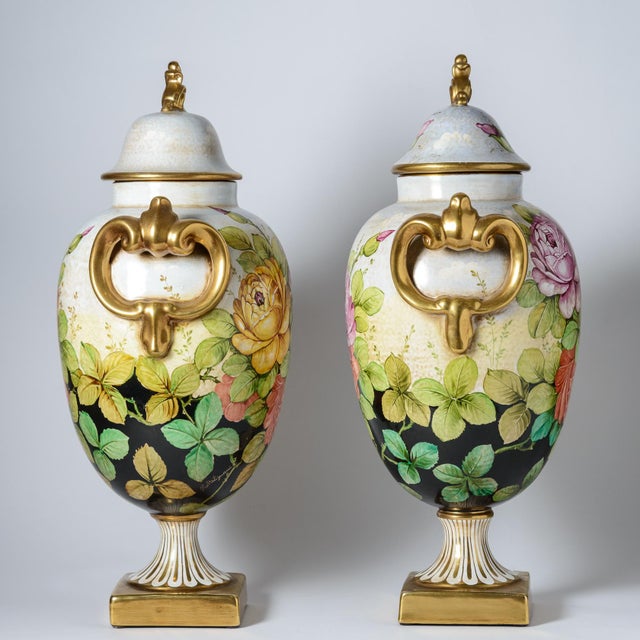 1960s Pair Very Tall Hand Painted Vintage Italian Ceramic Urns, Artist Signed For Sale - Image 5 of 12