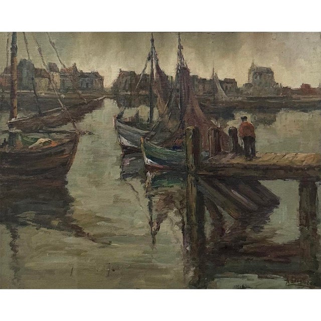 Beaux-Arts Antique Framed Oil Painting on Canvas by A. Sengier (1886-1964) 'Sailboats at the Quay' For Sale - Image 3 of 16