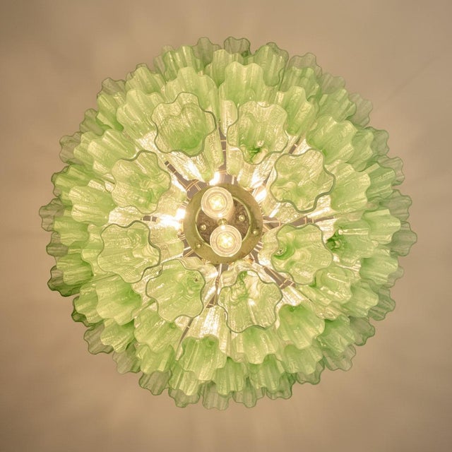Murano Four-Tier Murano Glass Chandelier With 80 Green Alabaster Glass Tubes and Polished Nickel Frame. For Sale - Image 4 of 5