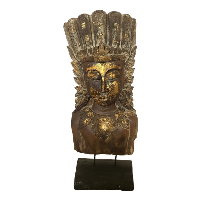 Large Giltwood Thai Goddess Sculpture For Sale