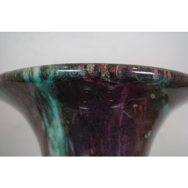 Vintage Chinese Purple Green Carved Jade Marble Mantel Urn Vase For Sale - Image 9 of 11
