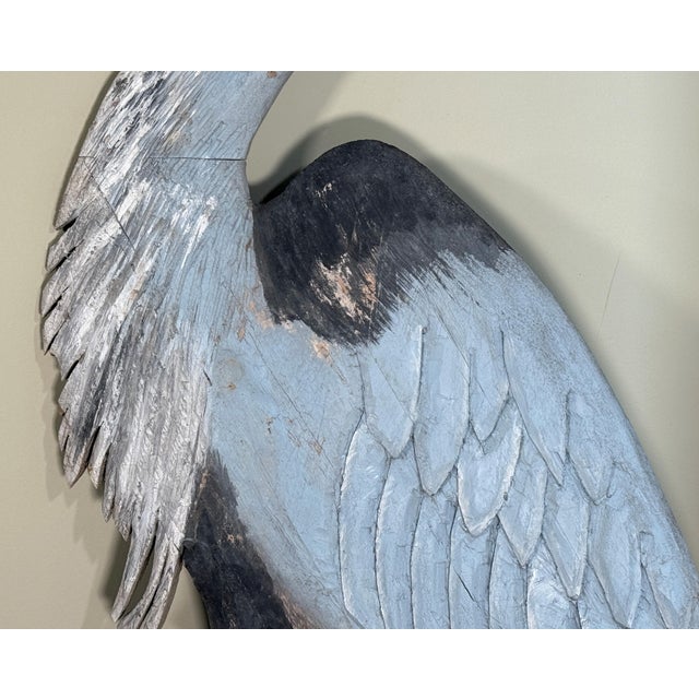 Monumental Folk Art Hand Carved & Painted Wood Blue Heron Garden Sculpture For Sale - Image 10 of 12