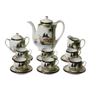 Mid 20th Century Japanese Lithophane Kutani Tea Service for Six- 15 Pieces
