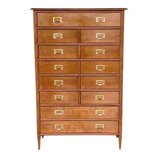 Tall Vintage Tall Teak Wood Campaign Highboy Chest in Style of Bernhardt For Sale