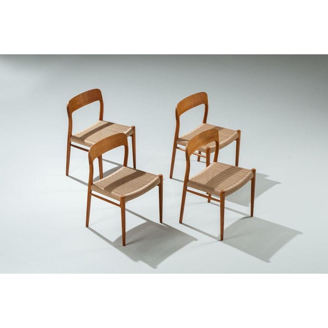 Beautiful set of four Model 75 dining chairs designed by Niels Otto Møller and produced by J.L. Møllers Møbelfabrik in...
