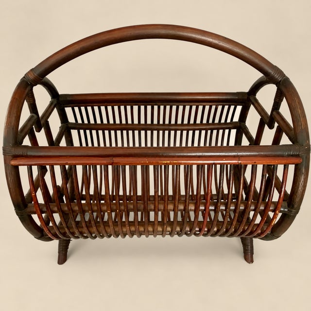 Brown Vintage Bentwood Brighton Pavilion Chinese Chippendale Bamboo Storage Catch-All For Sale - Image 8 of 9