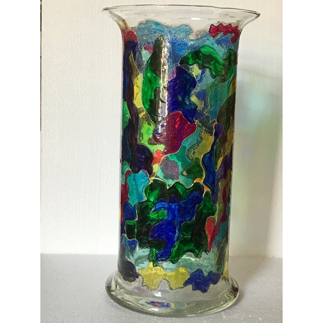 Monique Nichols One-of-a-Kind Hand-Painted Art Glass Sculpture Vase, Signed & Dated 1998 For Sale - Image 11 of 12