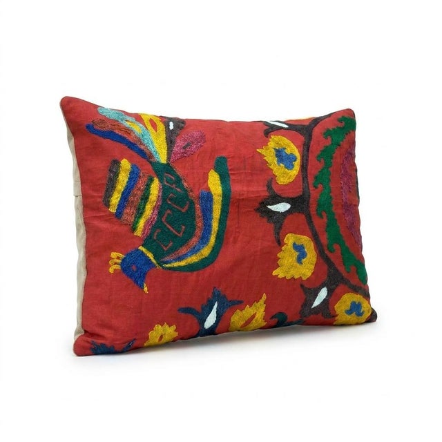 This beautiful 19'' x 24'' hand-embroidered Suzani pillow cover was made from authentic Uzbek cotton fabric. The intricate...