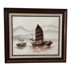 Original Painting on Canvas Nautical Seascape by Paul Wong Framed