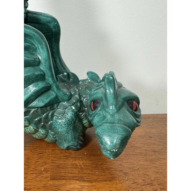 Ceramic Vintage Green Dragon Figurine Fantasy Mythical Creature Statue Collectible Decor For Sale - Image 7 of 10