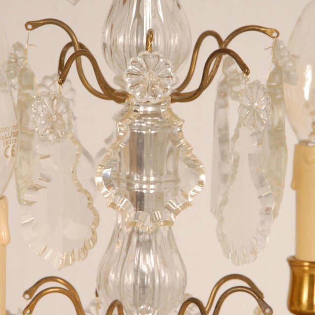 Metal Victorian French Gilt Table Lamps with 4 Lights & Clear Crystal Prism Pendants, Set of 2 For Sale - Image 7 of 11