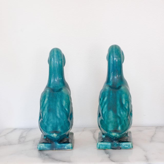 Chinese Antique Chinese Porcelain Turquoise Duck Figurine Pair For Sale - Image 3 of 3