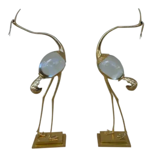 1970s Italian Franco Lapini Gold Gilt Bird Figurines - a Pair