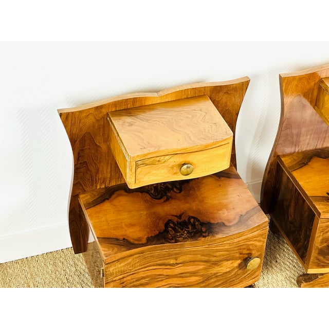 Art Deco Walnut Bedside Tables, 1940s, Set of 2 For Sale - Image 9 of 14