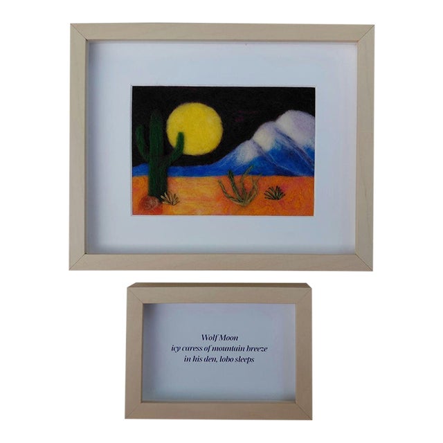 Contemporary Fiber Art Mojave Desert Landscape Set With Haiku by Paula Darnell For Sale