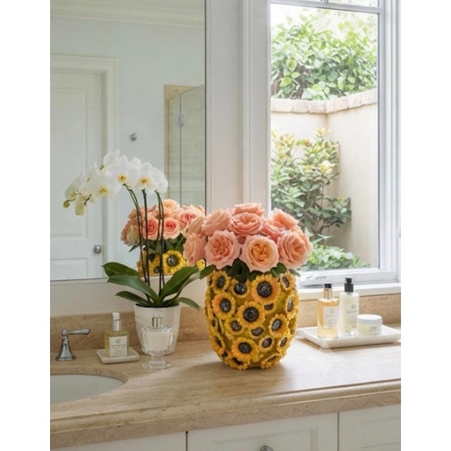 Vintage Majolica Sunflower-Adorned Ceramic Vase For Sale - Image 12 of 12