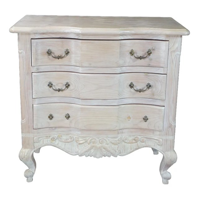 Vintage French Provincial Bleached Oak 3-Drawer Chest Nightstand Commode Dresser For Sale