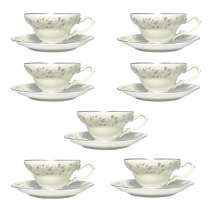 1980s Sheffield “Classic, 501” Set of 7 Bone China Teacups & Saucers- 14 pcs