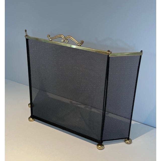 Metal 1970s Brass and Grilling Fireplace Screen For Sale - Image 7 of 12
