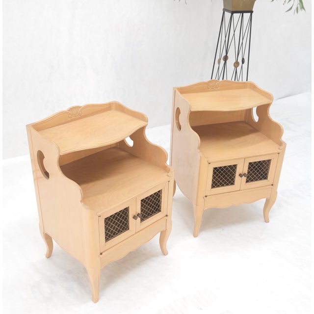 Pair Lattice Doors End Tables Night Stands White Wash Finish French Provincial! For Sale - Image 16 of 16