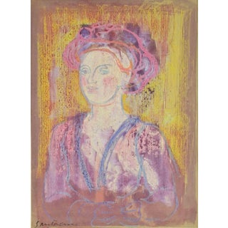 Antonio Santacroce, Portrait of a Girl, Mixed Media, 1980s For Sale