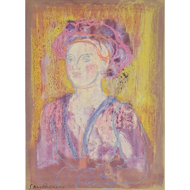 Antonio Santacroce, Portrait of a Girl, Mixed Media, 1980s For Sale