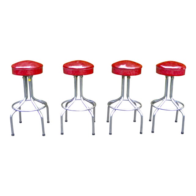 MidCentury Deep Red Vinyl and Chrome Bar Stools Set of 4 Chairish