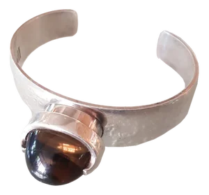 Scandinavian Sterling Silver Bangle with Smoky Topaz, 1960s