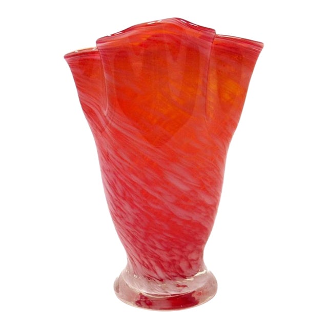 Orange & White Glass Handkerchief Vase For Sale