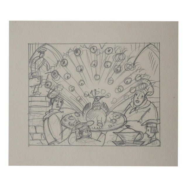 Jean-Emile Laboureur, Peacock, 1937, Pencil on Paper For Sale