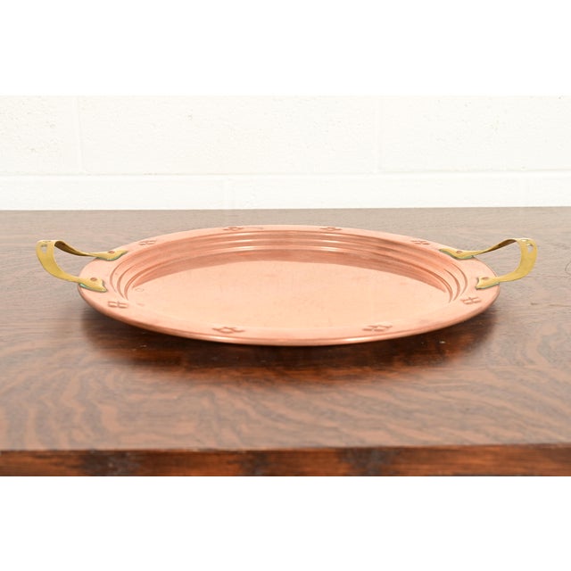 Liberty & Co. Roycroft Style Swedish Arts & Crafts Copper and Brass Handled Tray For Sale - Image 4 of 13