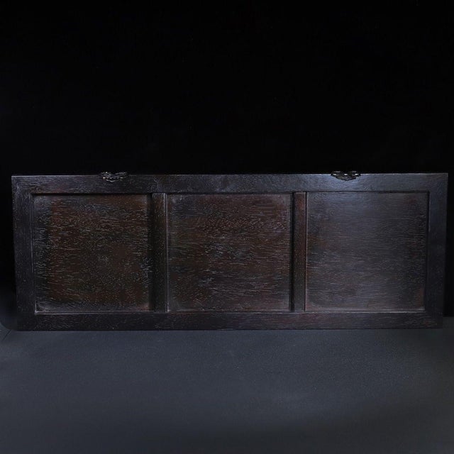 Black Large Chinese Zitan Wood Plaque Inlaid With Mother-of-Pearl For Sale - Image 8 of 8