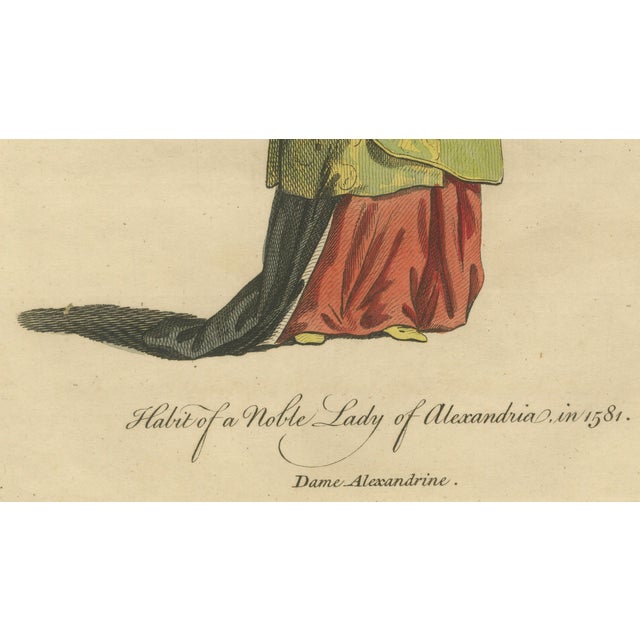 Paper European School Artist, Habit of a Noble Lady of Alexandria in 1581, 1749, Engraving For Sale - Image 7 of 9
