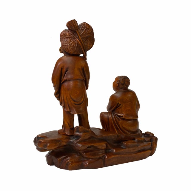 Chinese Oriental Wood Artistic Golden Kids Carving Display Figure Art For Sale - Image 4 of 6