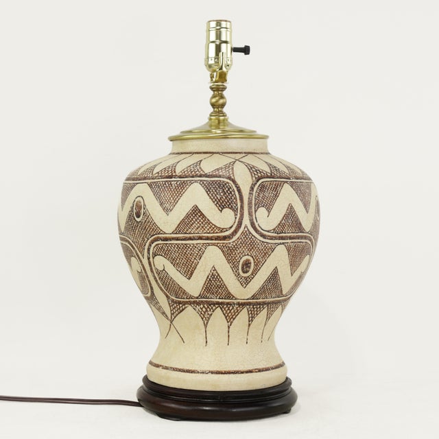Vintage Tribal Pattern Ceramic Ginger Jar Table Lamp For Sale - Image 4 of 11