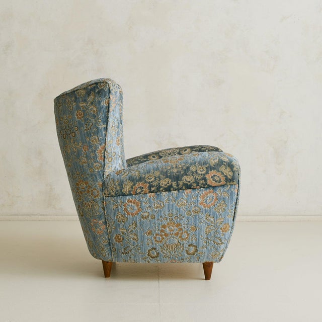 Italian Wingback Lounge Chair in Original Blue Upholstery, 1950s For Sale - Image 13 of 17