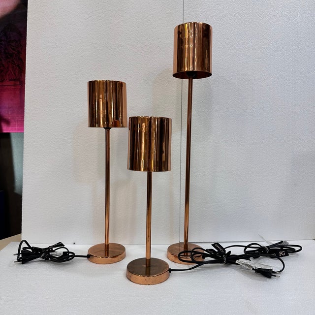 Mid-Century Lamps in Copper, France, 2000s, Set of 3 For Sale - Image 6 of 18