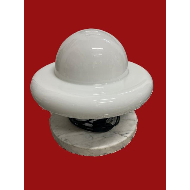 Space Age UFO Table Lamp in Steel with Marble and Opaline Glass, 1970s For Sale - Image 4 of 14