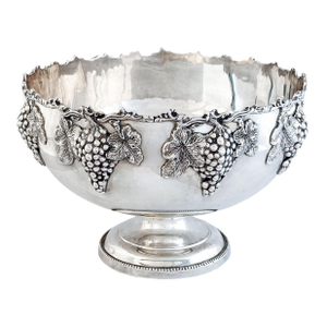 Large English Silver Punch Bowl Centerpiece With Relief of Grapes