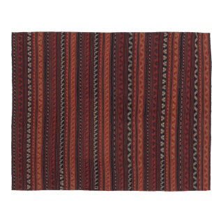Vintage Persian Kilim, Tribal Geometric Stripes in Warm Red Tones - Rug & Kilim For Sale